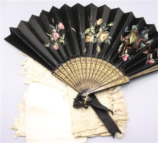 Victorian fan, linen etc